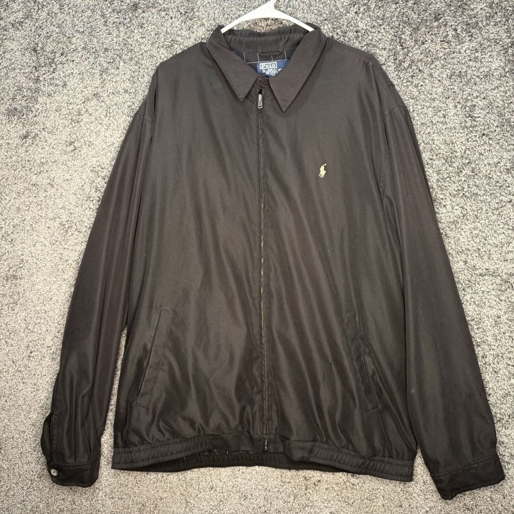 POLO RALPH LAUREN VINTAGE 90's JACKET HARRINGTON BLACK ZIP UP BOMBER 2XLT Flaw
